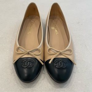 Chanel Beige & Black Ballerina Flat, 38